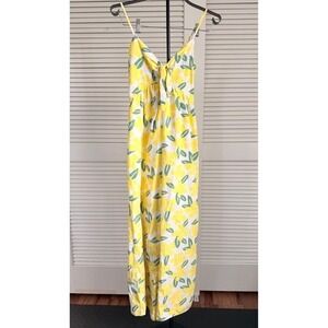 Eden In Love Honolulu Hawaii Yellow Floral Cotton Tie Front Wide Leg Jumpsuit
